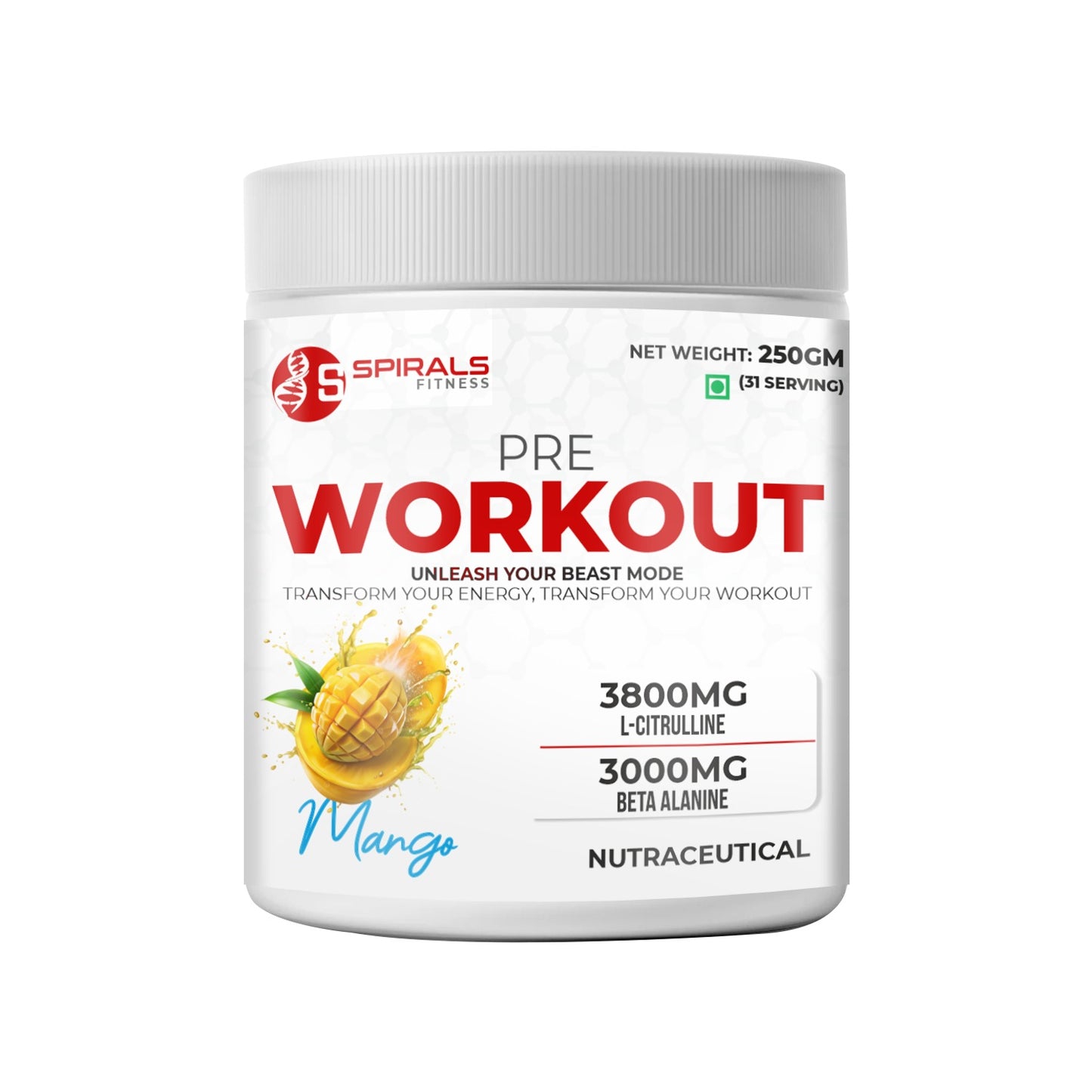 Spirals Fitness Pre-workout 250g Mango